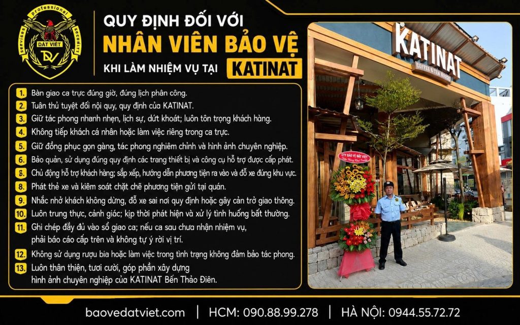 Yêu cầu đối với nhân viên bảo vệ quán cà phê KATINAT